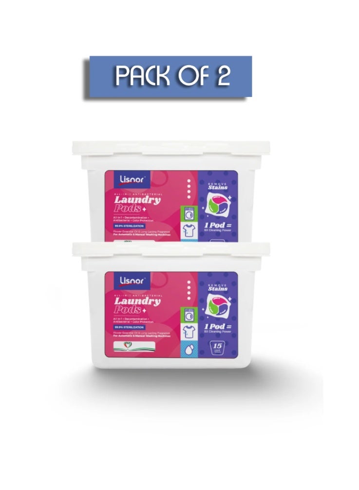 Lisnor All-in-1 Laundry Detergent Pods: 99.9% Sterilization, Deep Decontamination & Flower Essential Oil Fragrance  ,8X Cleaning Power & Color Protection– 30 Liquid Tablets,For Automatic & Manual Machines  ( pack of 2 ) - Image 3